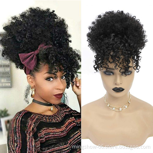Synthetic kinky hair bun extensions hair bang with bun accessory maker
